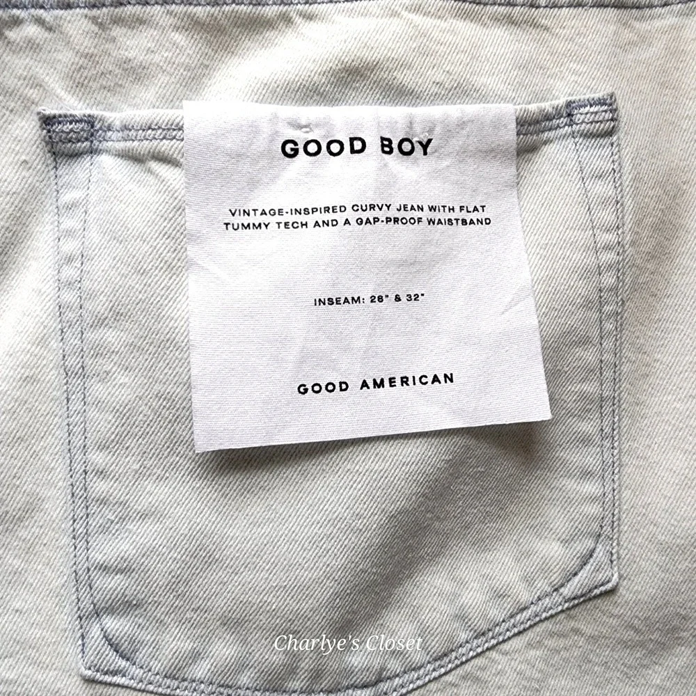 Good American Good Boy Jeans 20W NWT Indigo497 Light Wash Curvy Split Hem Indie